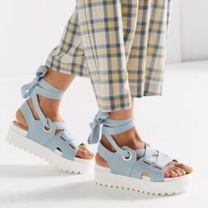 NWOT Denim Ribbon Lace-Up Platform Sandals